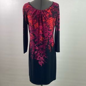 London Times Dress Women Size 10 Multi Colors & Black Pleated Neckline